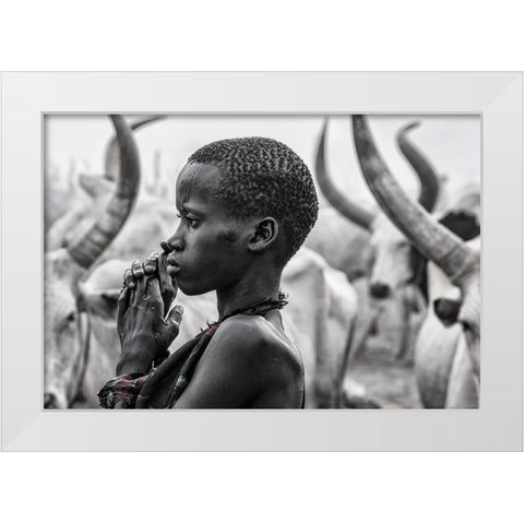 Mundari Girl - South Sudan White Modern Wood Framed Art Print by Inazio Kuesta, Joxe