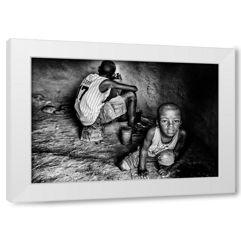 Ilchamus Tribe Children At Home - Kenya White Modern Wood Framed Art Print by Inazio Kuesta, Joxe