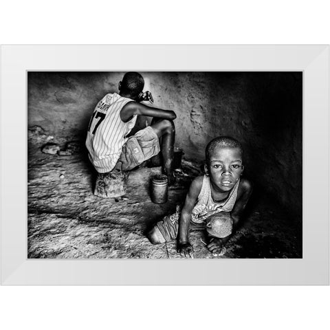 Ilchamus Tribe Children At Home - Kenya White Modern Wood Framed Art Print by Inazio Kuesta, Joxe