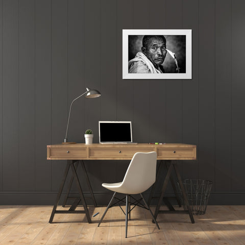 Ethiopian Man Holding A Lit Candle In A Religious Ceremony. White Modern Wood Framed Art Print by Inazio Kuesta, Joxe