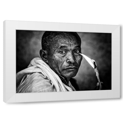 Ethiopian Man Holding A Lit Candle In A Religious Ceremony. White Modern Wood Framed Art Print by Inazio Kuesta, Joxe