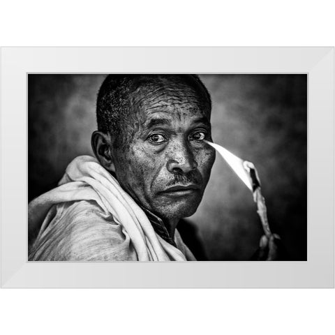 Ethiopian Man Holding A Lit Candle In A Religious Ceremony. White Modern Wood Framed Art Print by Inazio Kuesta, Joxe