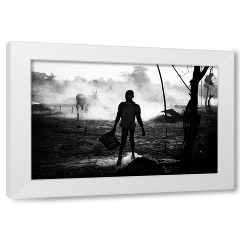 A Scene Of Life In A Mundari Cattle Camp - South Sudan White Modern Wood Framed Art Print by Inazio Kuesta, Joxe