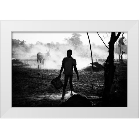 A Scene Of Life In A Mundari Cattle Camp - South Sudan White Modern Wood Framed Art Print by Inazio Kuesta, Joxe