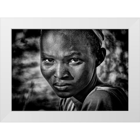 Pokot Tribe Girl-I - Kenya White Modern Wood Framed Art Print by Inazio Kuesta, Joxe