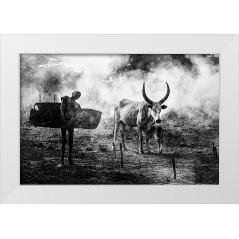 Mundari Chlid Carrying Dung - South Sudan White Modern Wood Framed Art Print by Inazio Kuesta, Joxe