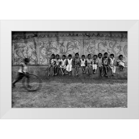 Child Game White Modern Wood Framed Art Print by Das, Avishek