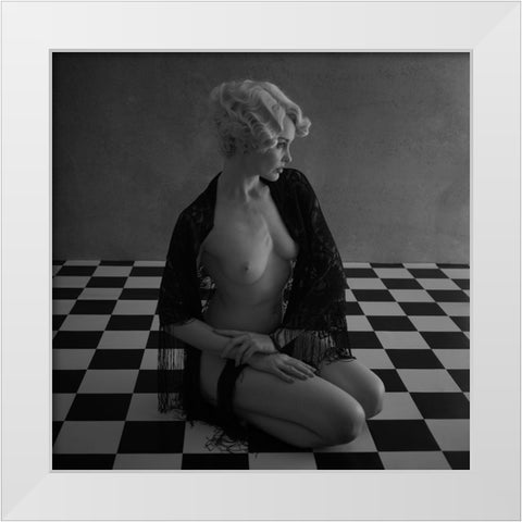 Blonde On The Tiles White Modern Wood Framed Art Print by Brackstone, Mel