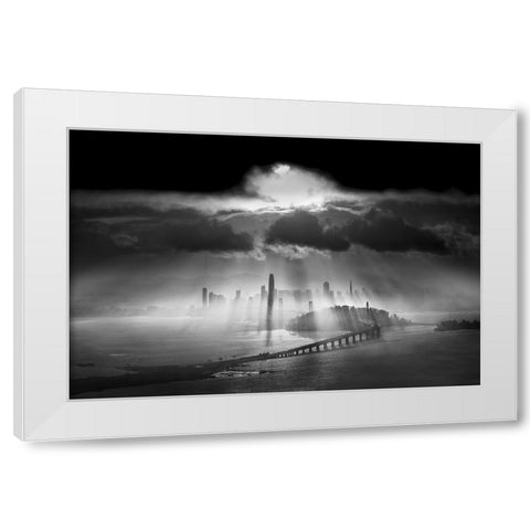 Sunbeams Over The Bridge White Modern Wood Framed Art Print by Huang, Lily