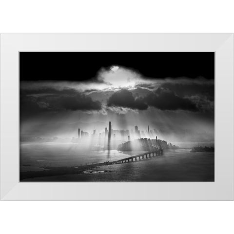 Sunbeams Over The Bridge White Modern Wood Framed Art Print by Huang, Lily