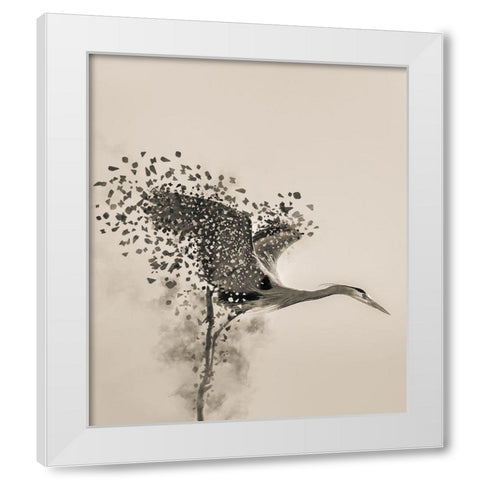 A Blue Heron White Modern Wood Framed Art Print by Li, Yunqiang