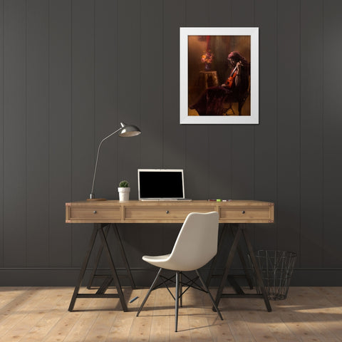 Musician White Modern Wood Framed Art Print by Marjanmashhadi