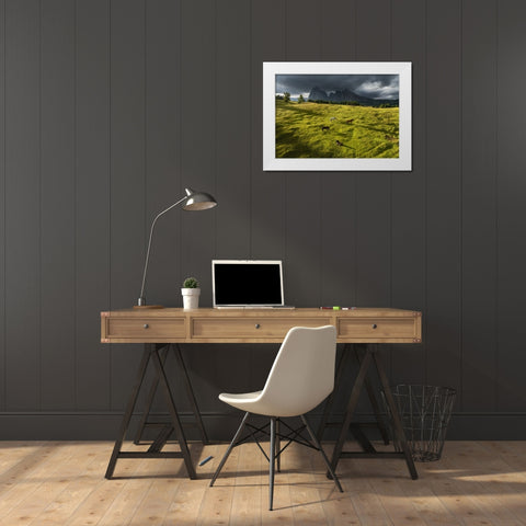 Horses in the Dolomites White Modern Wood Framed Art Print by Krivec, Ales