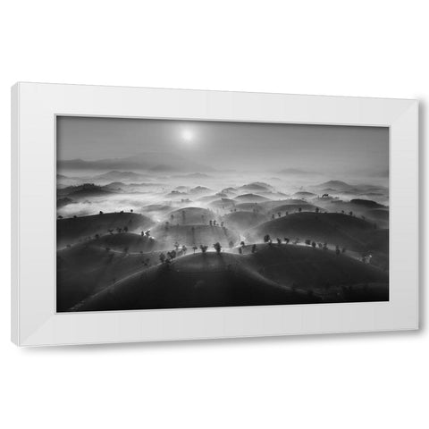 New Day In Long Coc Tea Hill White Modern Wood Framed Art Print by Tan Tuan, Nguyen