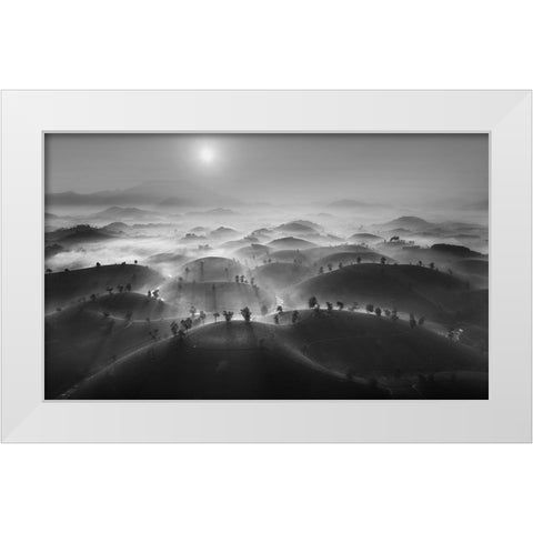New Day In Long Coc Tea Hill White Modern Wood Framed Art Print by Tan Tuan, Nguyen