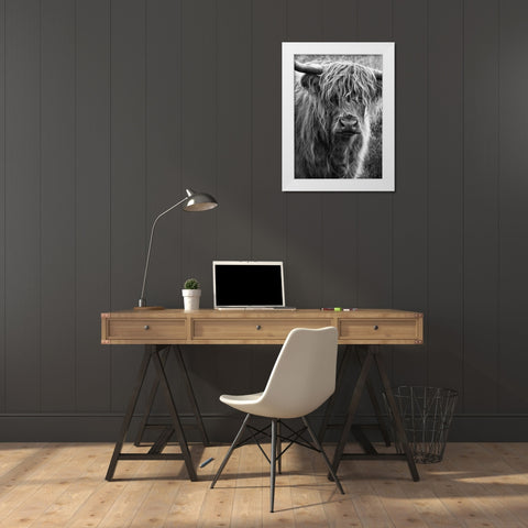 Highland cattle White Modern Wood Framed Art Print by Gronkjar, Lotte