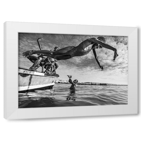 The freedom of nudity White Modern Wood Framed Art Print by Coelho, Joao