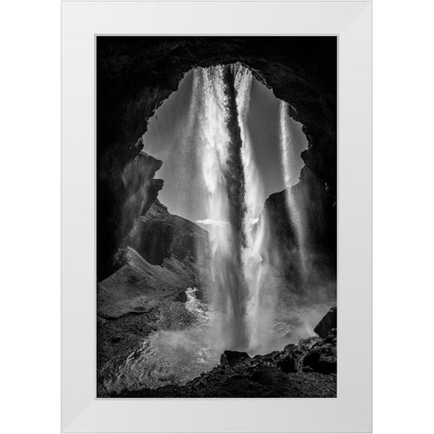 behind the waterfall White Modern Wood Framed Art Print by Reichelt, Dieter