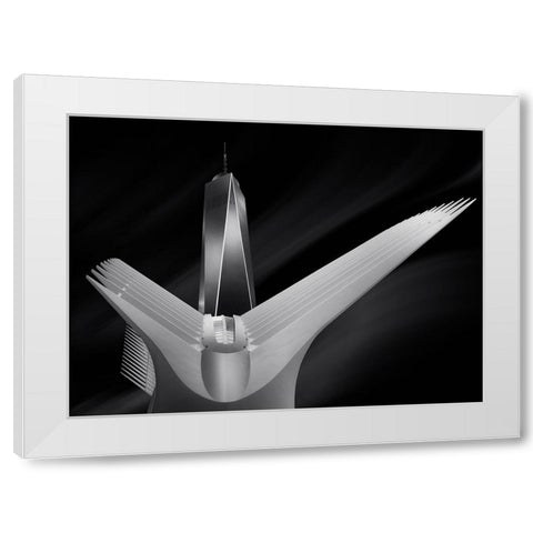 Flying In Oculus White Modern Wood Framed Art Print by Garcia, Helena