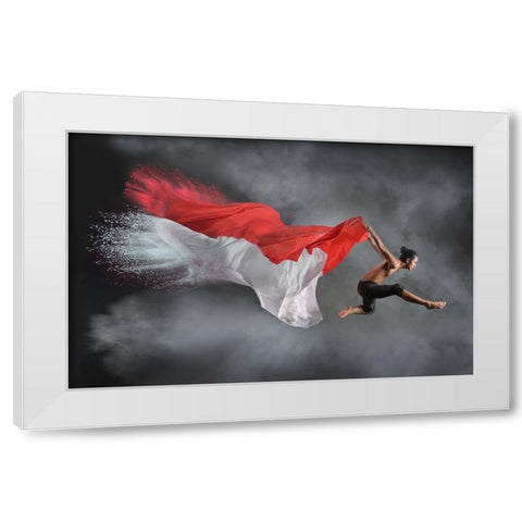 Jumper Man White Modern Wood Framed Art Print by Aditya, Rawisyah