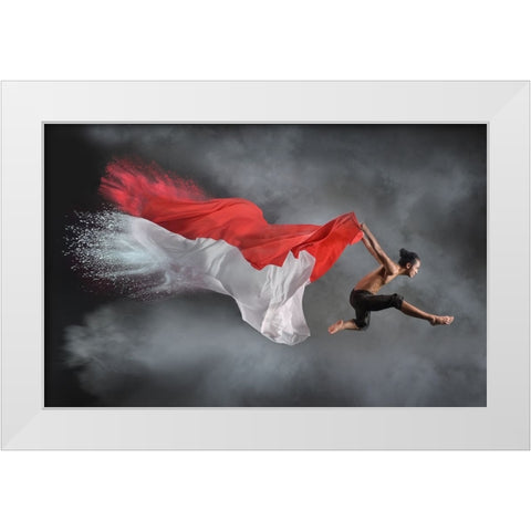 Jumper Man White Modern Wood Framed Art Print by Aditya, Rawisyah
