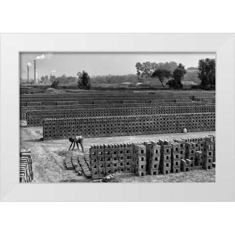 Working Alone In Brick Field White Modern Wood Framed Art Print by Das, Avishek