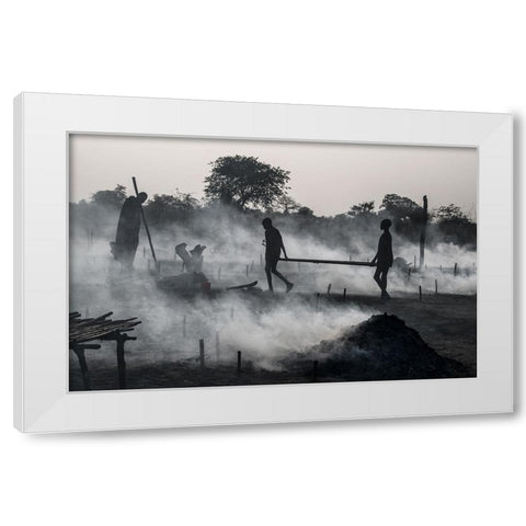Life In A Mundari Cattle Camp - South Sudan White Modern Wood Framed Art Print by Inazio Kuesta, Joxe
