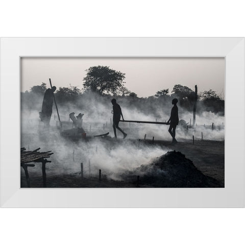 Life In A Mundari Cattle Camp - South Sudan White Modern Wood Framed Art Print by Inazio Kuesta, Joxe