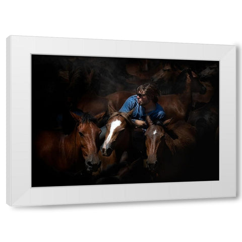 Aloitadores IV (A Rapa Das Bestas) White Modern Wood Framed Art Print by Pascual Buye, Santiago