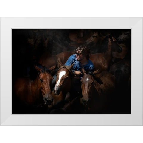 Aloitadores IV (A Rapa Das Bestas) White Modern Wood Framed Art Print by Pascual Buye, Santiago