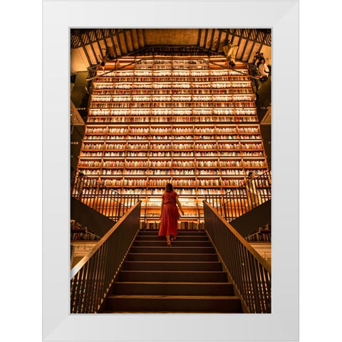 Stairway To Knowledge White Modern Wood Framed Art Print by Yoshitaka, Oyama