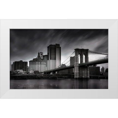 Brooklyn Bridge - Nyc White Modern Wood Framed Art Print by W., Catherine