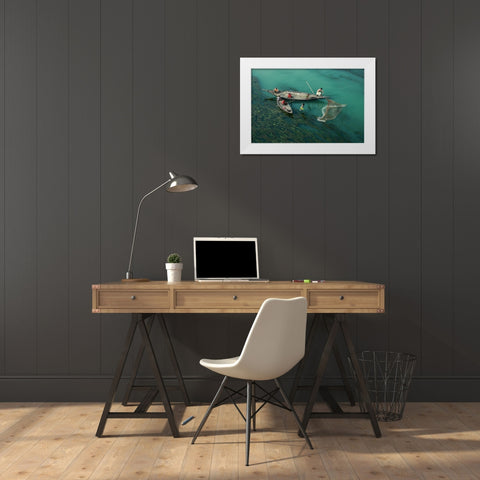 Fishing In The Algae RIVer White Modern Wood Framed Art Print by Amdad Hossain, Muhammad