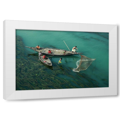 Fishing In The Algae RIVer White Modern Wood Framed Art Print by Amdad Hossain, Muhammad