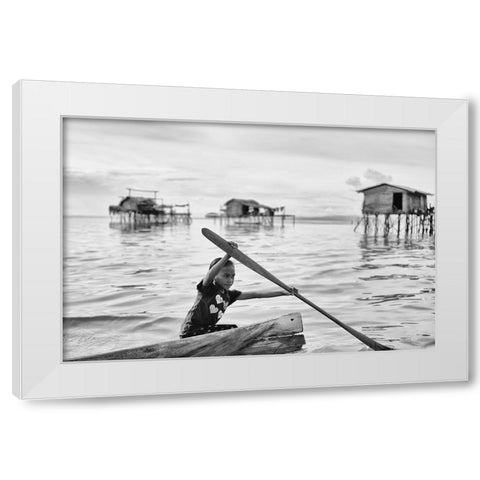 Paddle Power White Modern Wood Framed Art Print by Long, Kieron