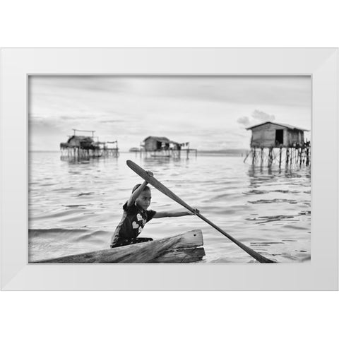 Paddle Power White Modern Wood Framed Art Print by Long, Kieron
