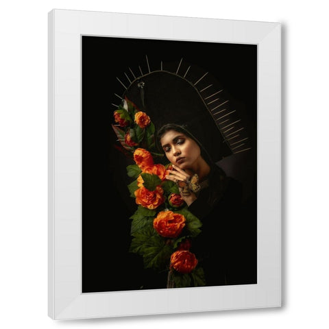 Flower Girl White Modern Wood Framed Art Print by Mahapatra, Santanu