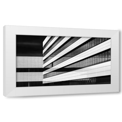 Industrial FaAsade | Receding Lines White Modern Wood Framed Art Print by Ruckert, Stephan