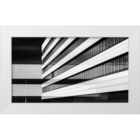 Industrial FaAsade | Receding Lines White Modern Wood Framed Art Print by Ruckert, Stephan