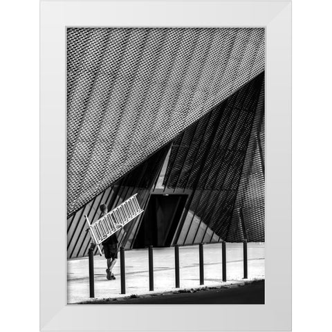 Man With A Ladder. White Modern Wood Framed Art Print by Niemiec, Anna