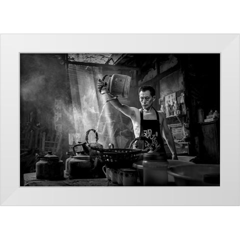 The Teahouse White Modern Wood Framed Art Print by Yu Wu, Irene