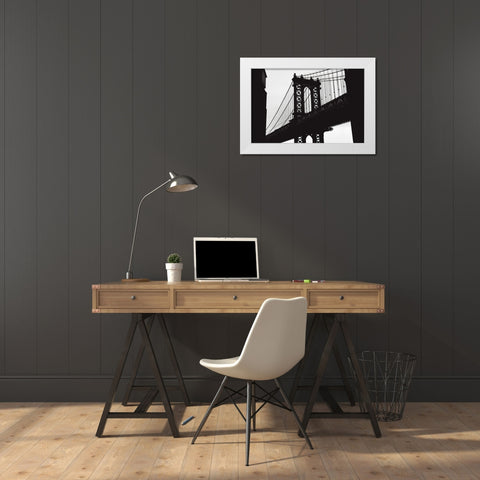 Manhattan Bridge White Modern Wood Framed Art Print by Martin, Rikard