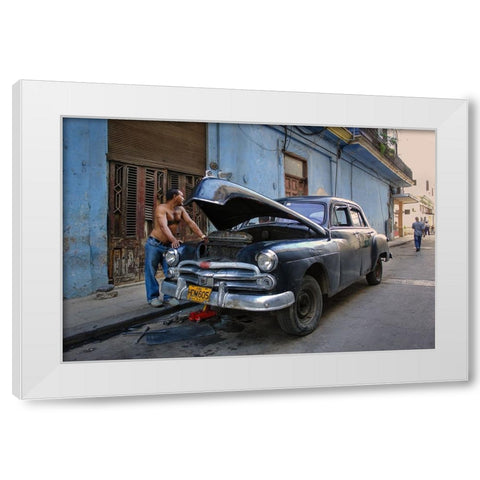 Waiting For Autopart White Modern Wood Framed Art Print by Creativeartsolution, Khoshro