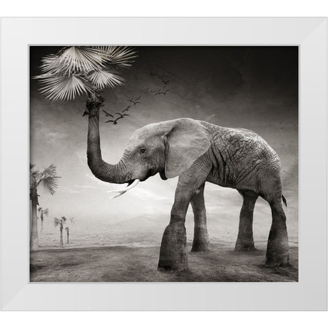 The story of elephants White Modern Wood Framed Art Print by XibiaoHuang