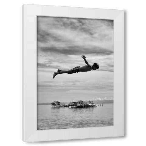 In Mid-Air White Modern Wood Framed Art Print by Long, Kieron