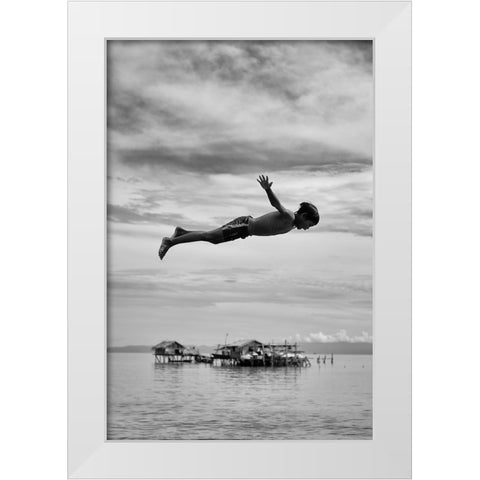 In Mid-Air White Modern Wood Framed Art Print by Long, Kieron