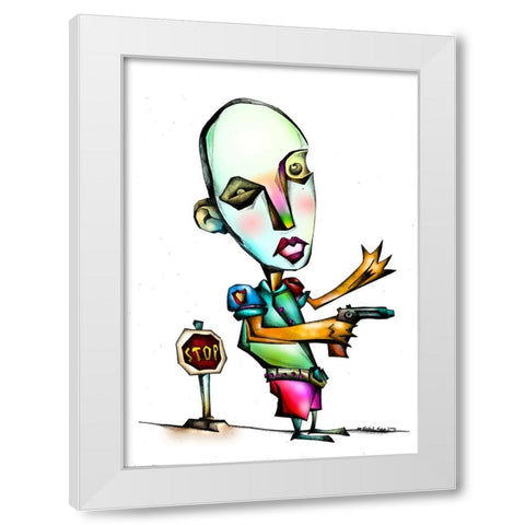 The crazy policeman White Modern Wood Framed Art Print by Kulik, Rafal