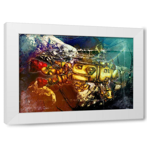 Sputnik at asteroids White Modern Wood Framed Art Print by Kulik, Rafal