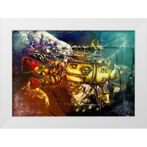 Sputnik at asteroids White Modern Wood Framed Art Print by Kulik, Rafal