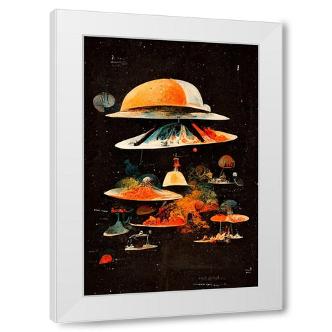 Flying Saucers White Modern Wood Framed Art Print by Treechild